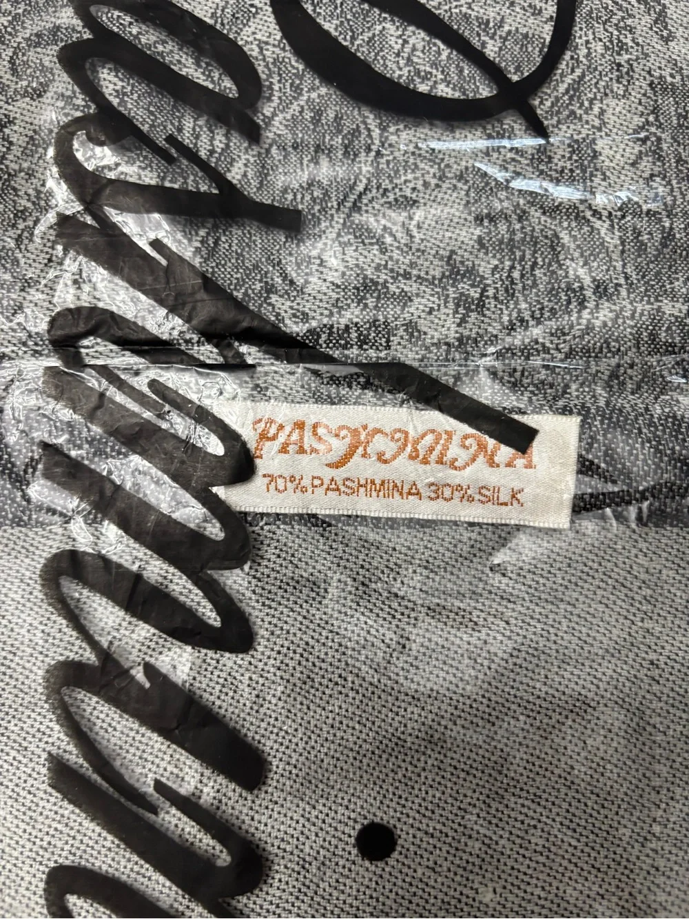 Pashmina/silk wrap/Scarf in Silver and Black with paisley design